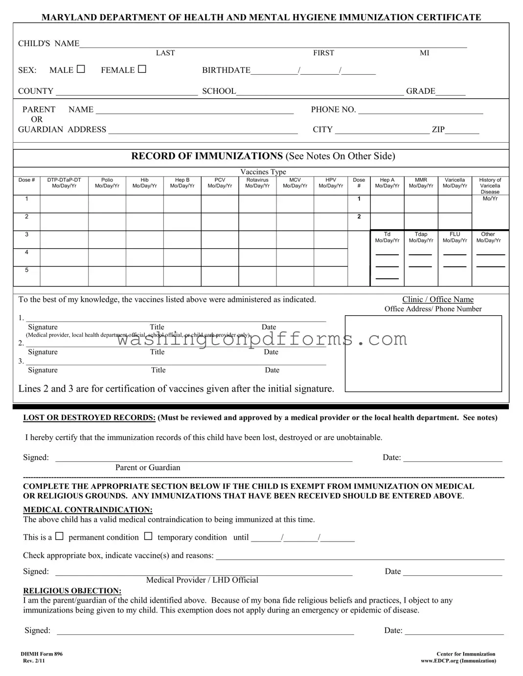 Fillable Immunization Washington State Template