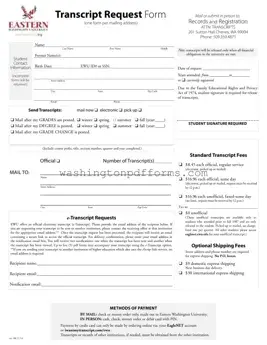 Fillable Eastern Washington University Transcript Template