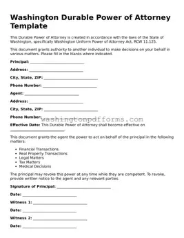 Attorney-Approved Washington Durable Power of Attorney Template