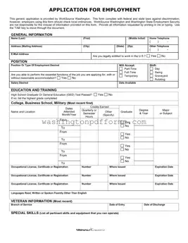 Fillable Washington Employment Application Template
