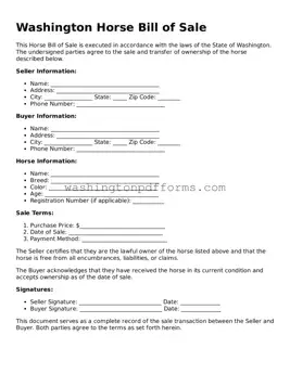 Attorney-Approved Washington Horse Bill of Sale Template