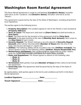Attorney-Approved Washington Room Rental Agreement Template