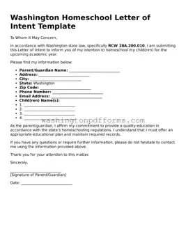 Attorney-Approved Washington Homeschool Letter of Intent Template