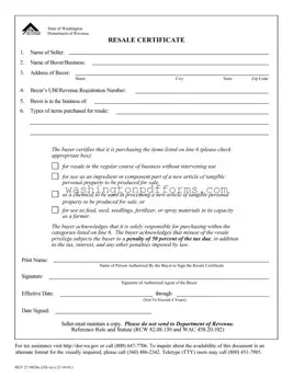 Fillable Washington Resale Certificate Template