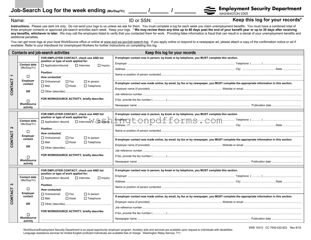 Fillable Wa State Unemployment Job Template