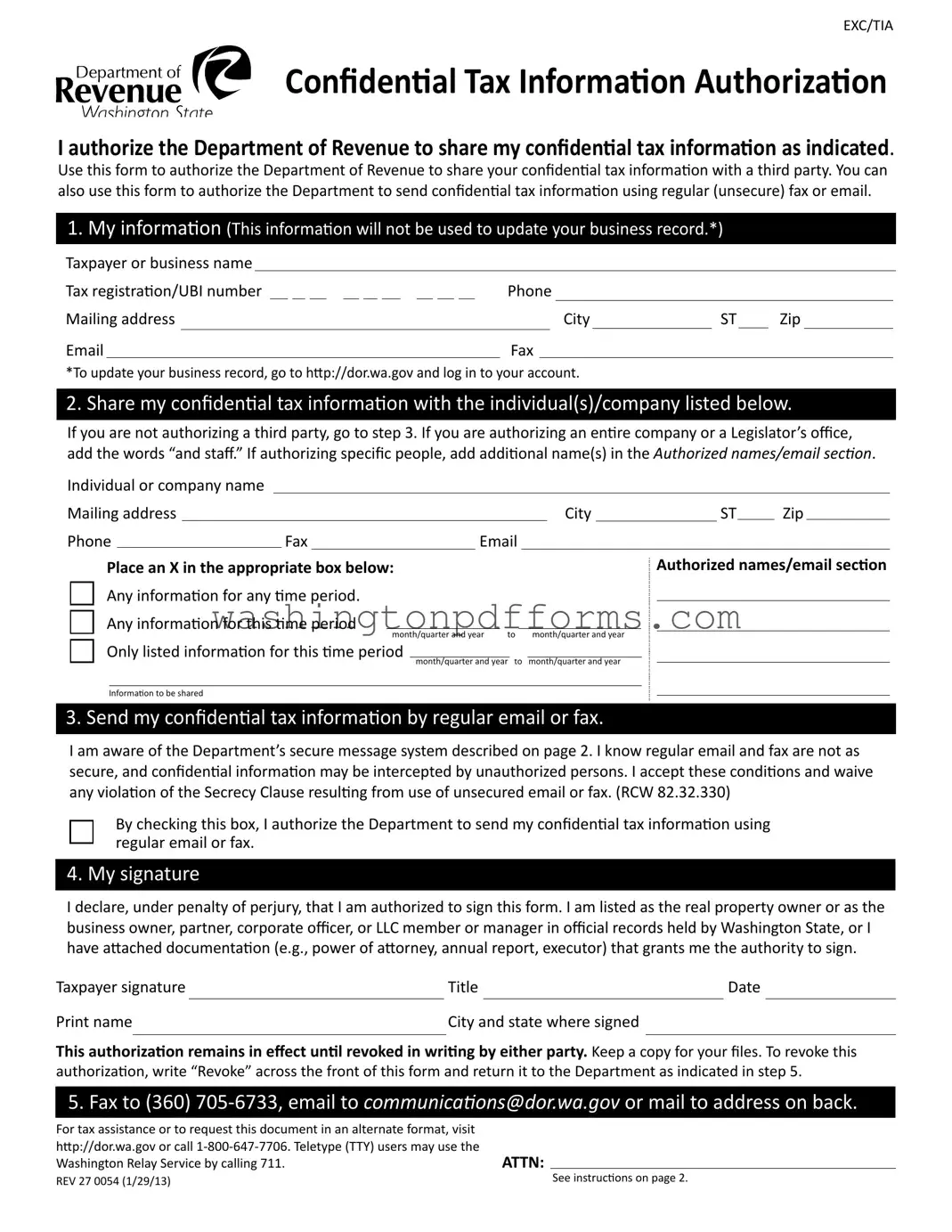 Fillable Washington 27 0054 Template