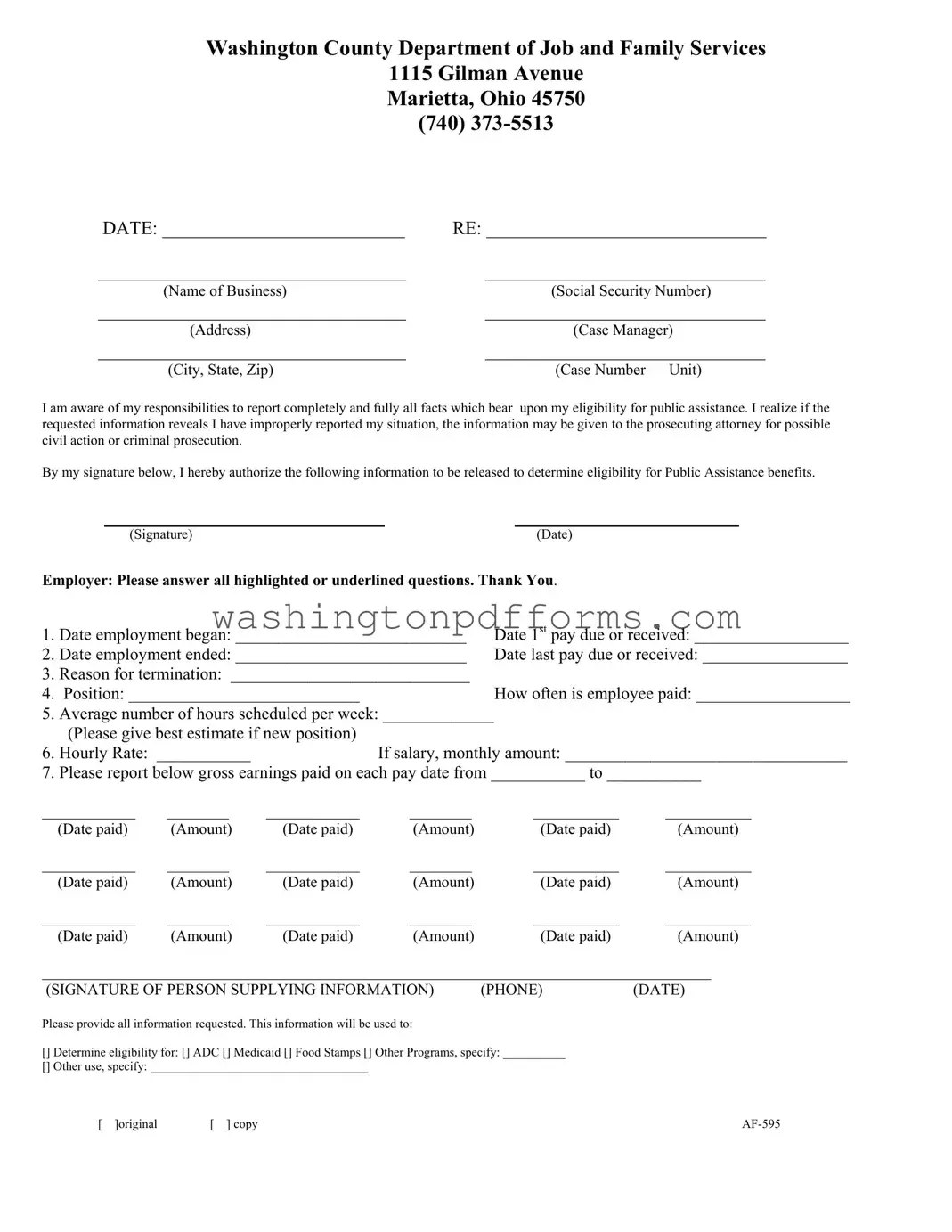 Fillable Washington Af 595 Template