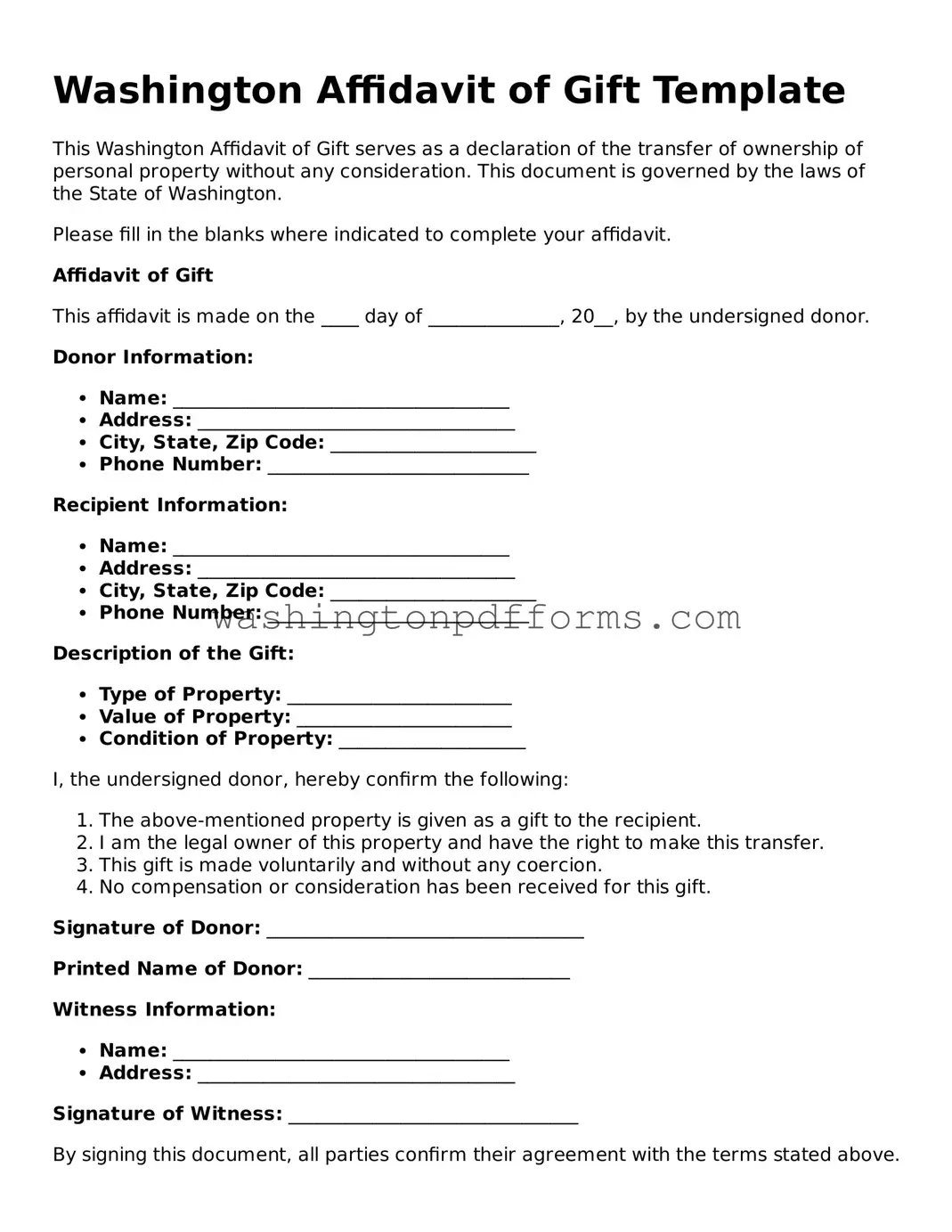 Attorney-Approved Washington Affidavit of Gift Template