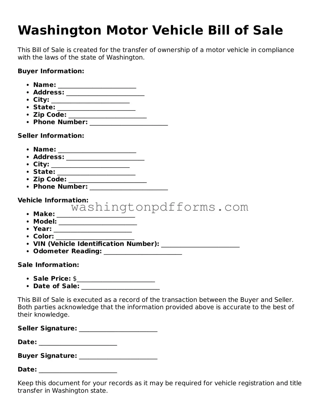 Attorney-Approved Washington Motor Vehicle Bill of Sale Template