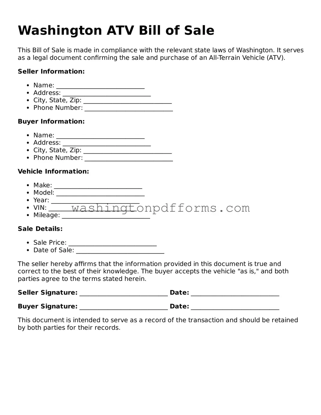 Attorney-Approved Washington ATV Bill of Sale Template