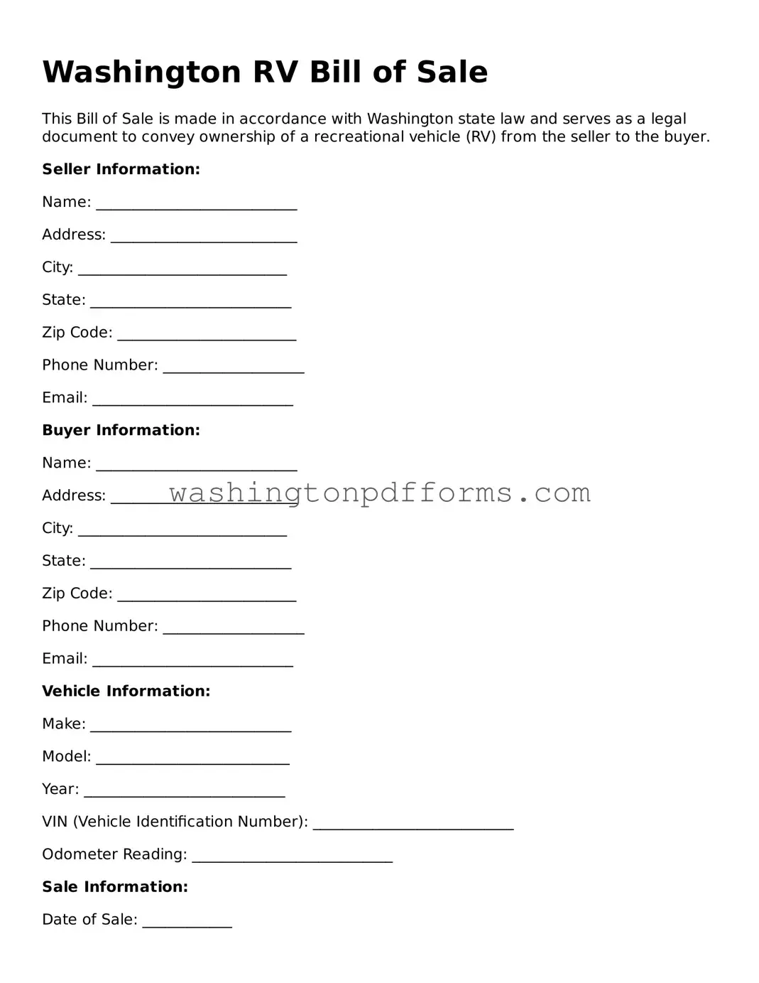 Attorney-Approved Washington RV Bill of Sale Template