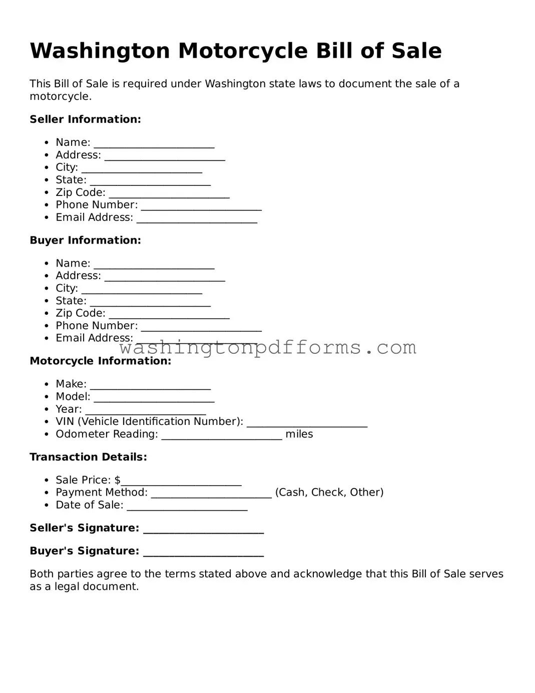 Attorney-Approved Washington Motorcycle Bill of Sale Template