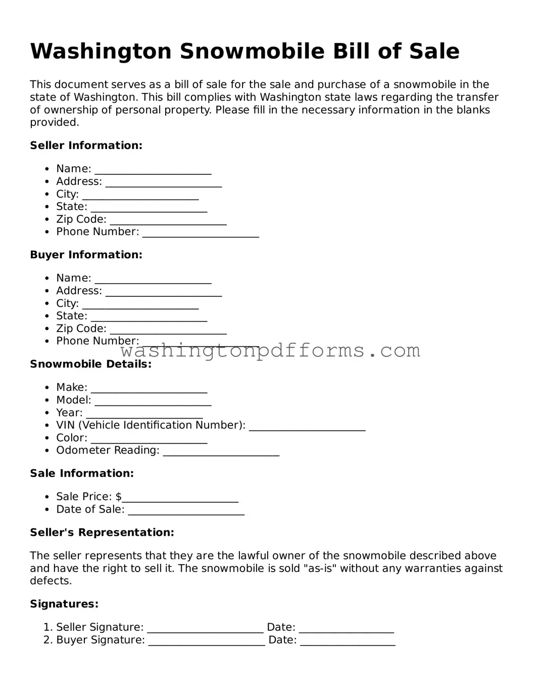 Attorney-Approved Washington Snowmobile Bill of Sale Template