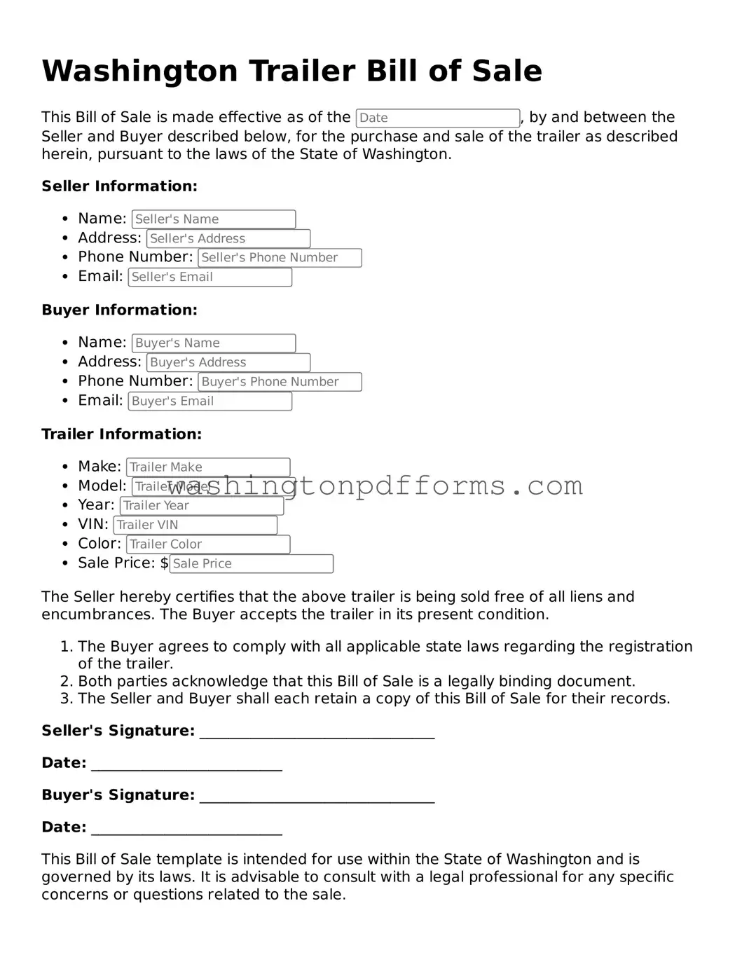 Attorney-Approved Washington Trailer Bill of Sale Template