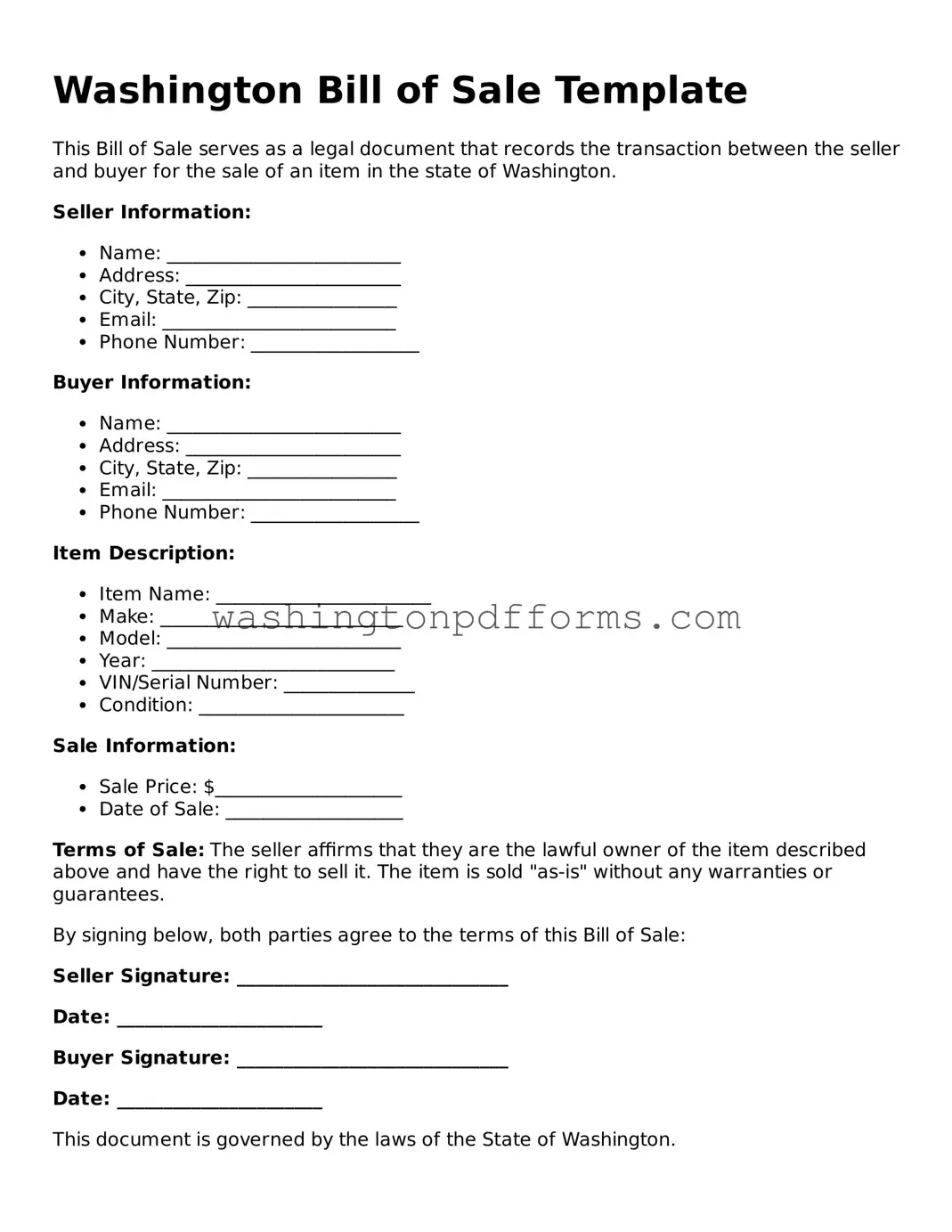 Attorney-Approved Washington Bill of Sale Template