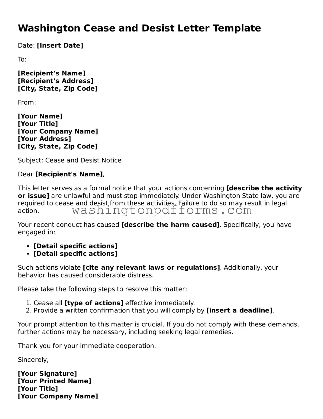 Attorney-Approved Washington Cease and Desist Letter Template