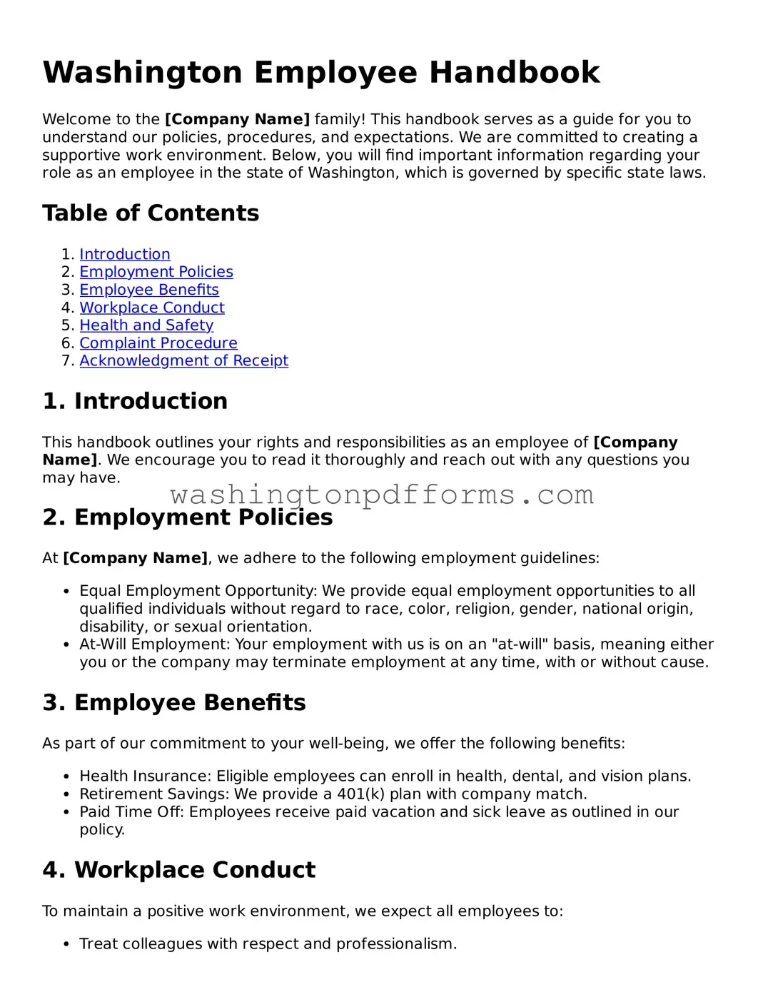 Attorney-Approved Washington Employee Handbook Template