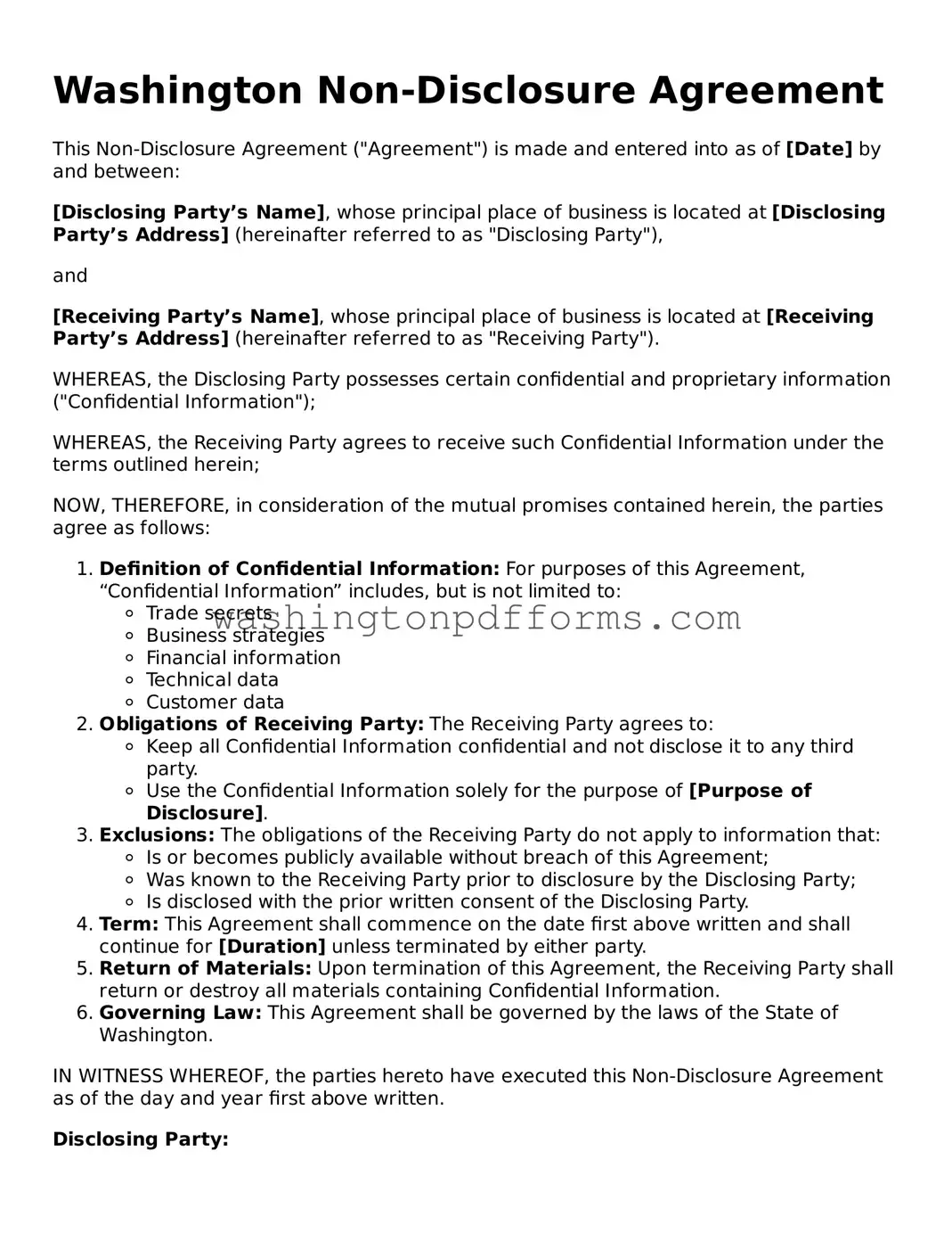 Attorney-Approved Washington Non-disclosure Agreement Template