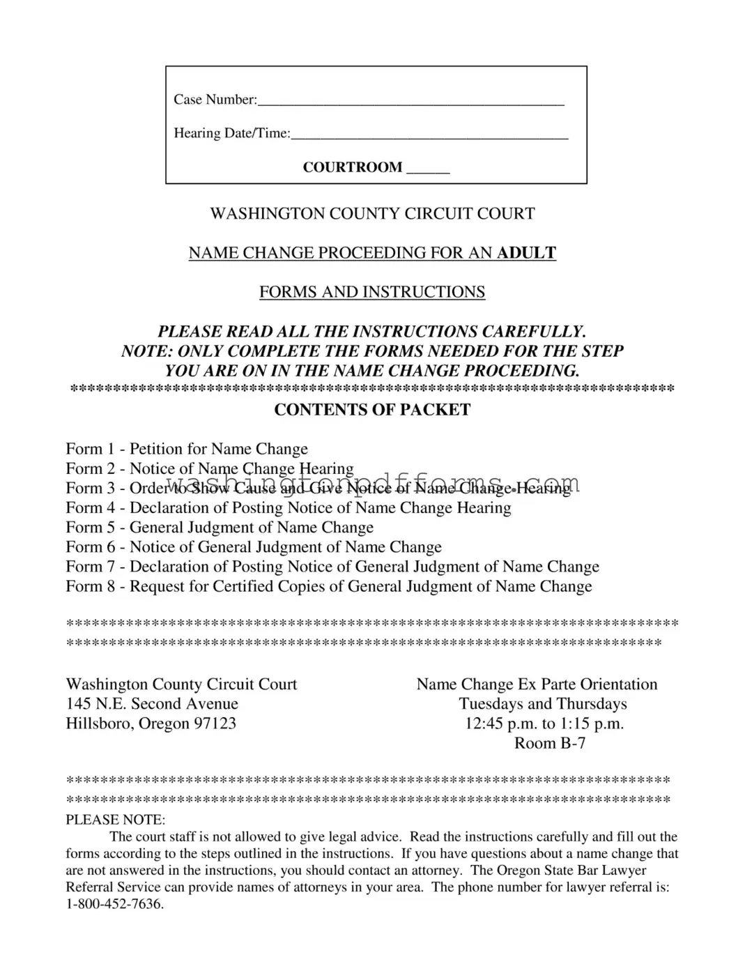 Fillable Washington County Name Change Template