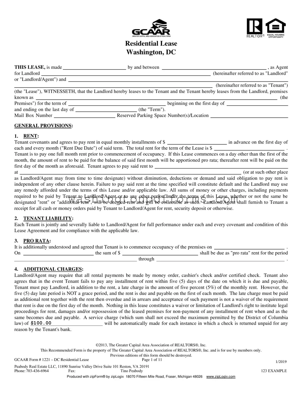 Fillable Washington Dc Residential Lease Agreement Template