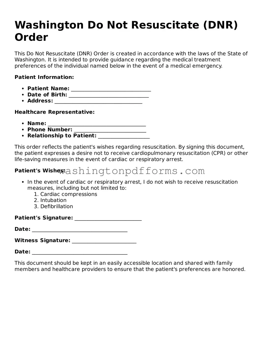 Attorney-Approved Washington Do Not Resuscitate Order Template