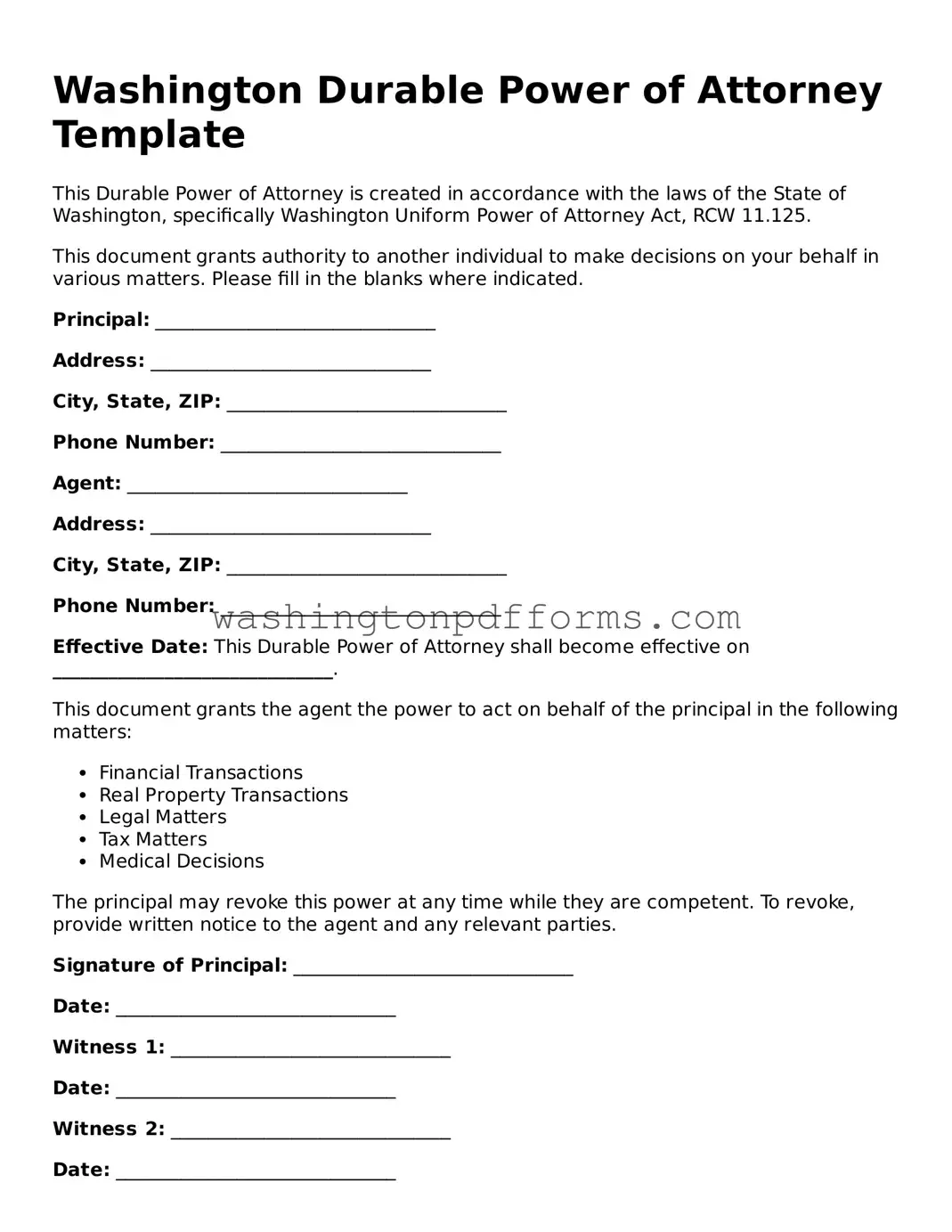 Attorney-Approved Washington Durable Power of Attorney Template