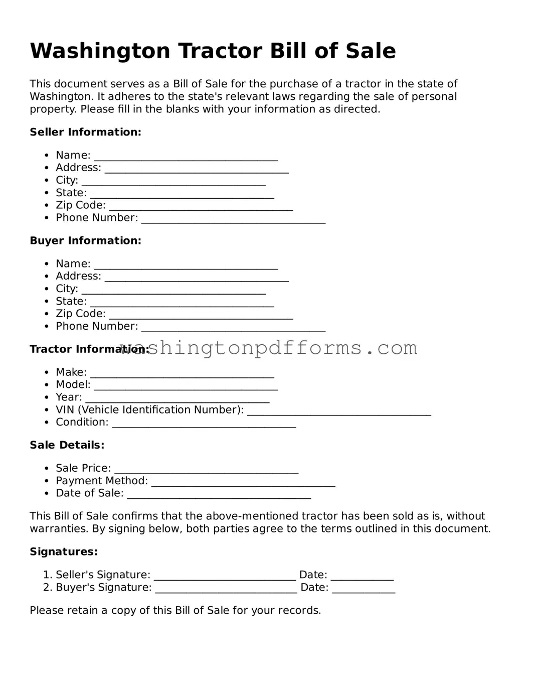 Attorney-Approved Washington Tractor Bill of Sale Template