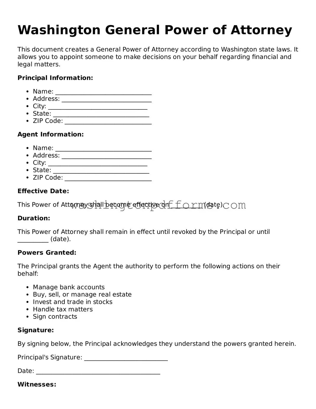 Attorney-Approved Washington General Power of Attorney Template