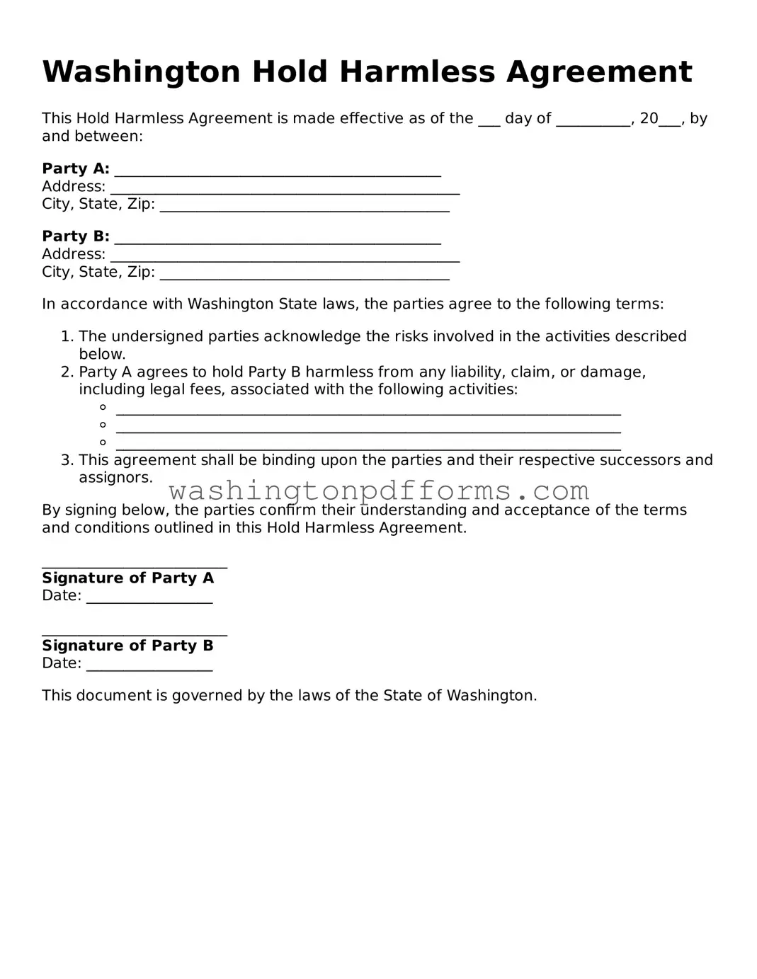 Attorney-Approved Washington Hold Harmless Agreement Template