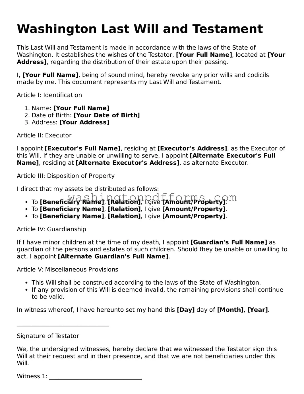 Attorney-Approved Washington Last Will and Testament Template