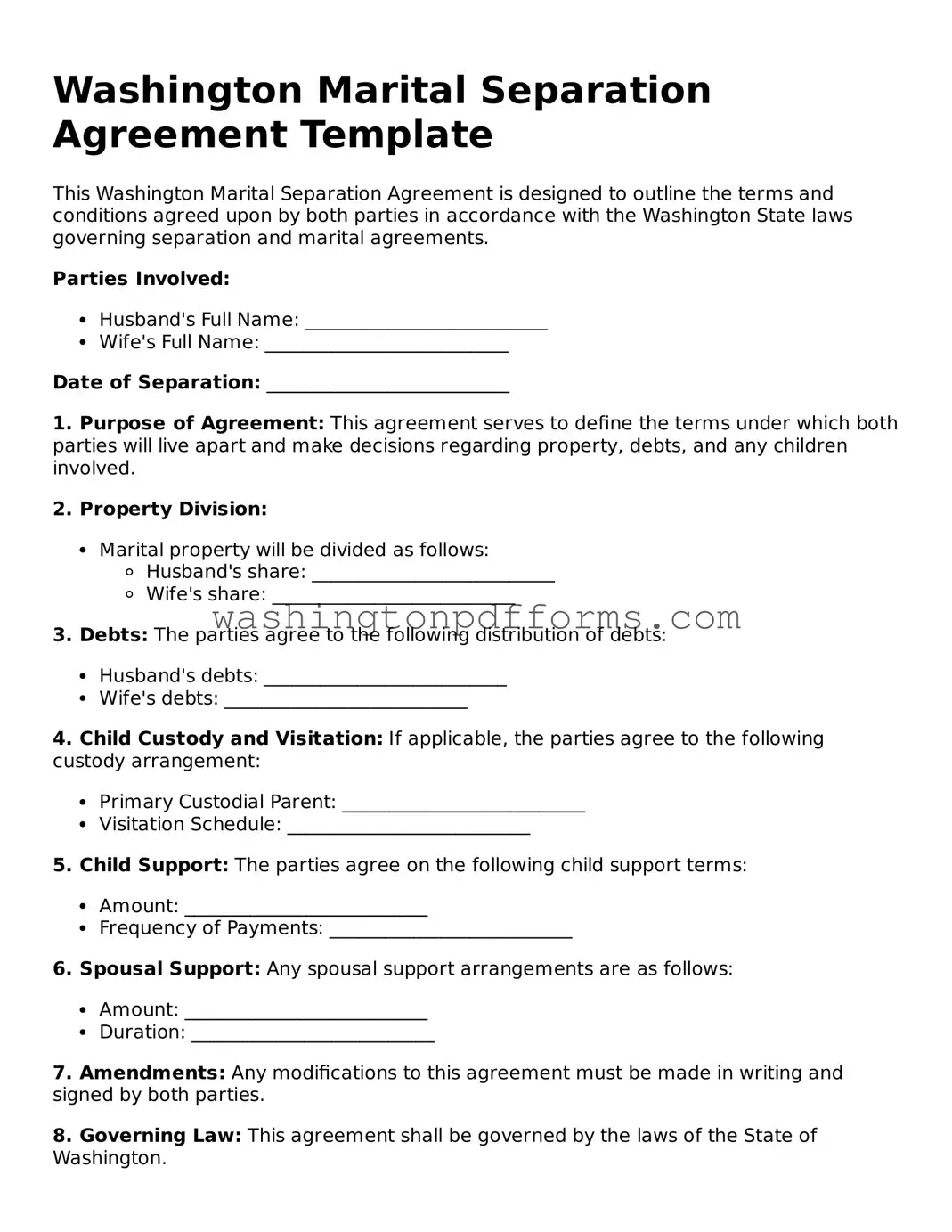 Attorney-Approved Washington Marital Separation Agreement Template