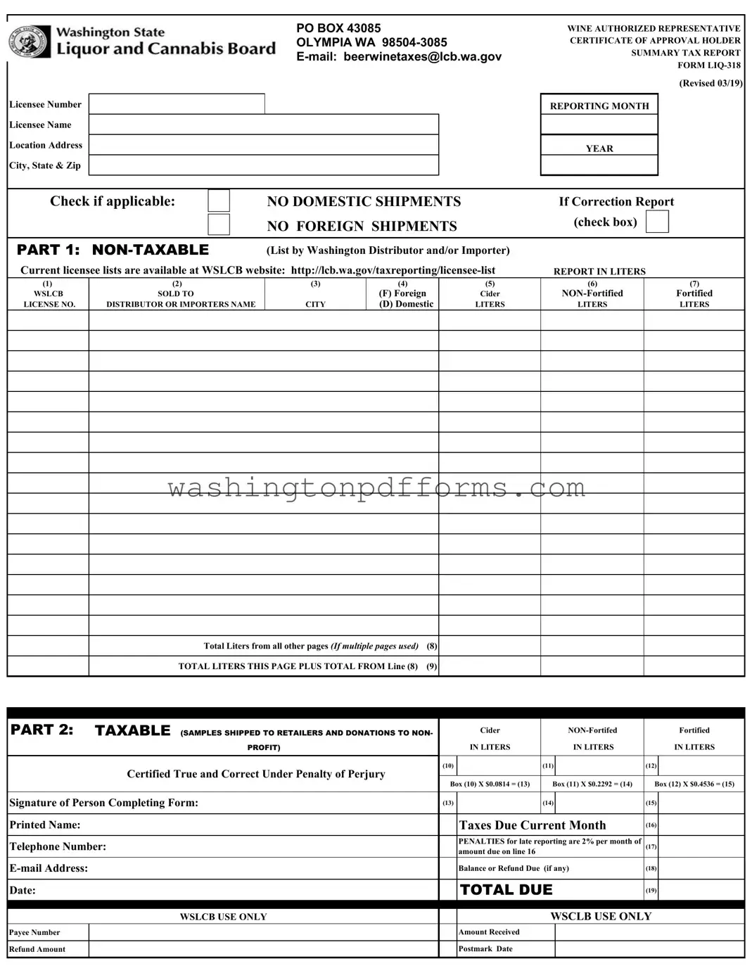 Fillable Washington Liq 318 Template