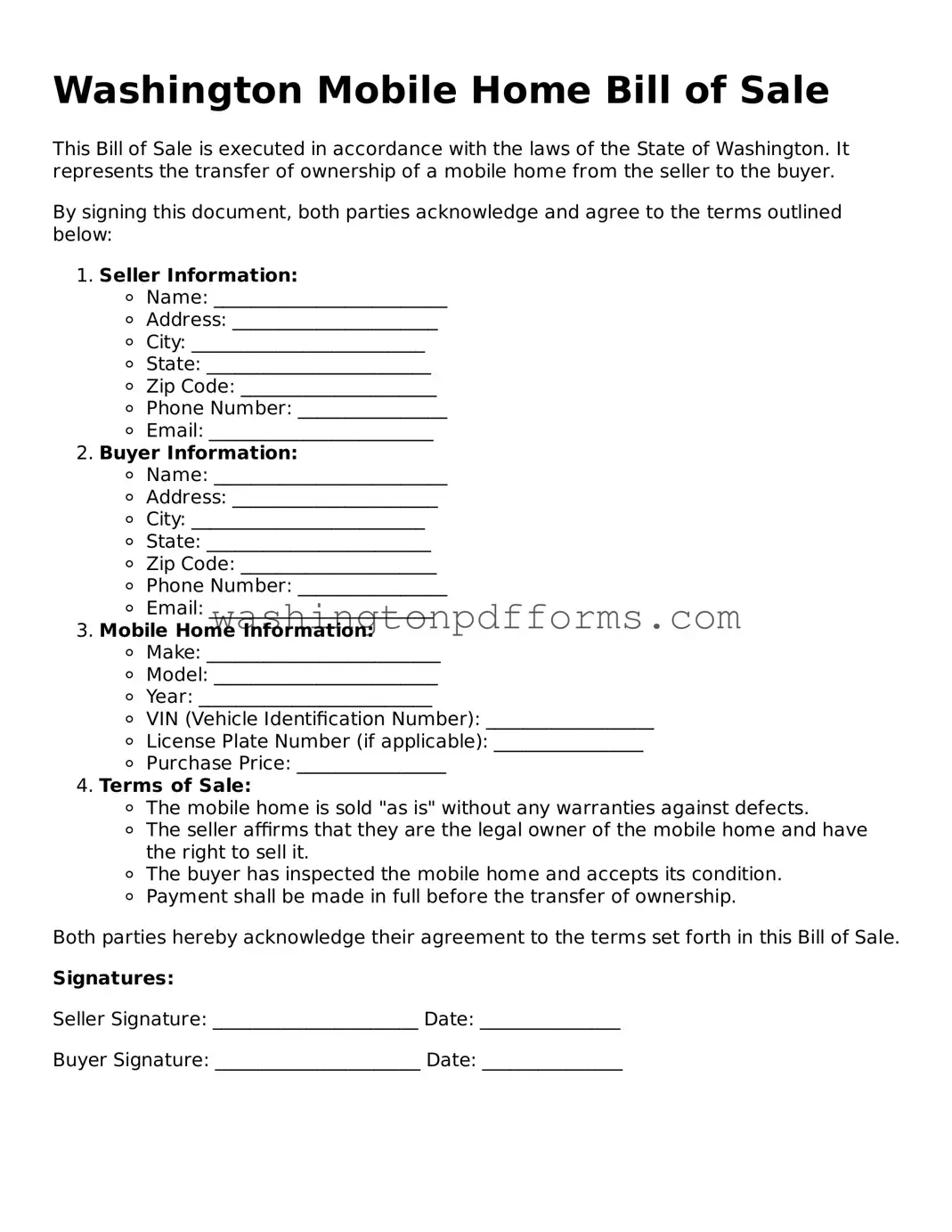 Attorney-Approved Washington Mobile Home Bill of Sale Template