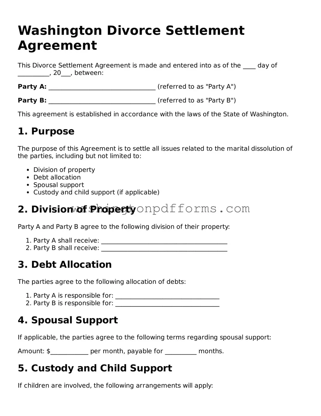 Attorney-Approved Washington Divorce Settlement Agreement Template