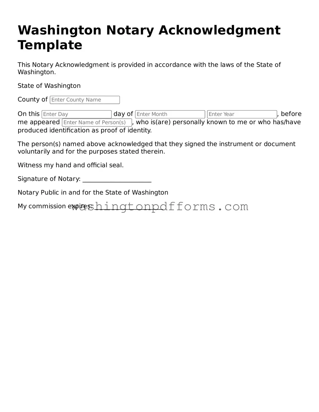 Attorney-Approved Washington Notary Acknowledgement Template