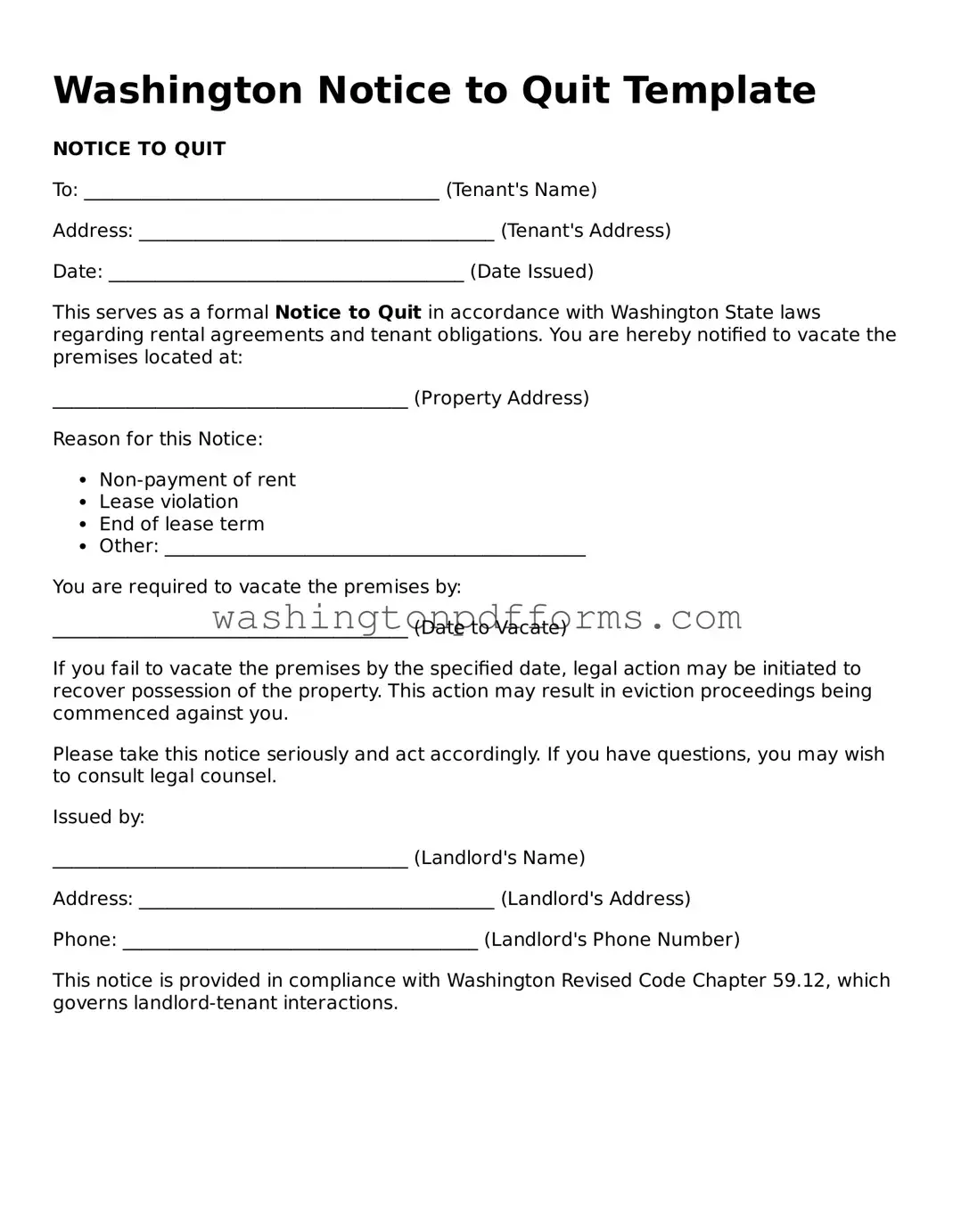 Attorney-Approved Washington Notice to Quit Template