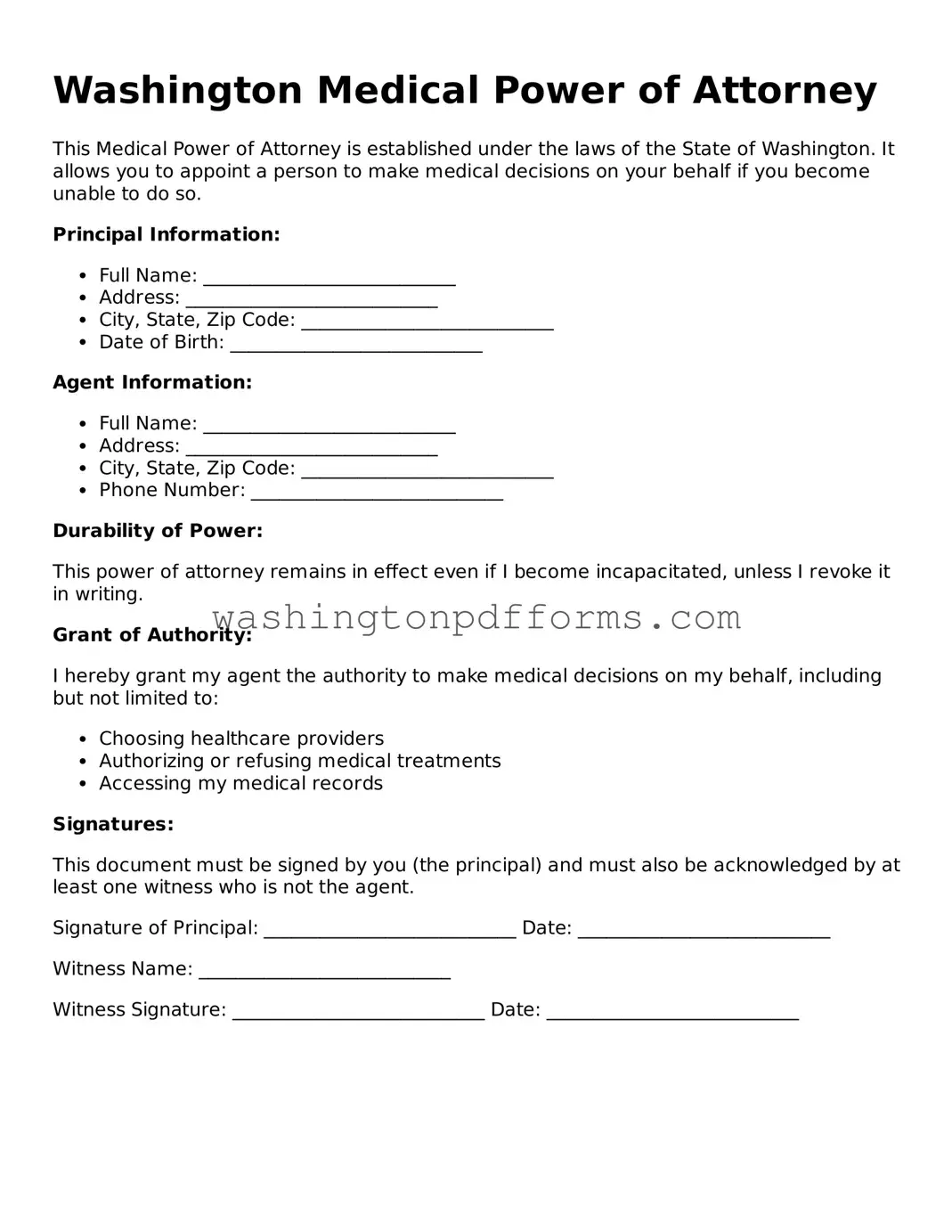 Attorney-Approved Washington Medical Power of Attorney Template