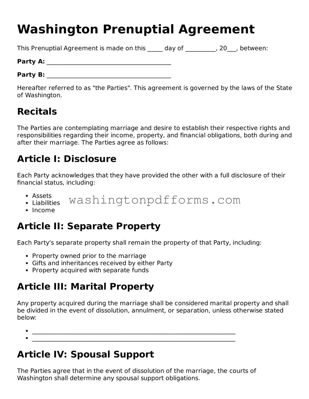 Attorney-Approved Washington Prenuptial Agreement Template