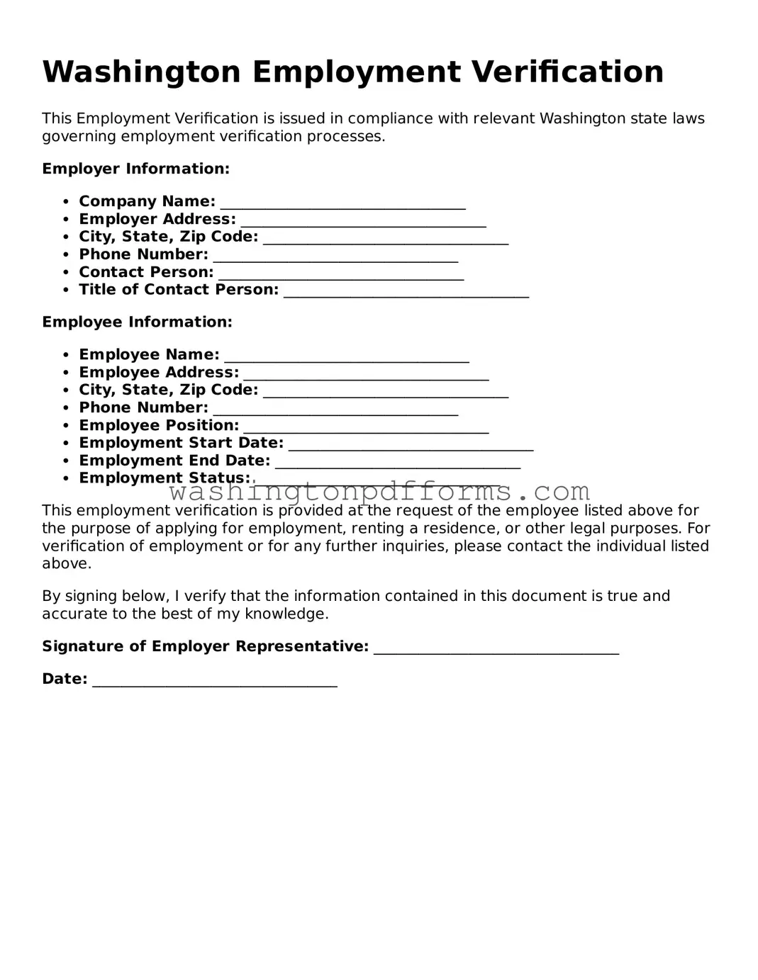 Attorney-Approved Washington Employment Verification Template