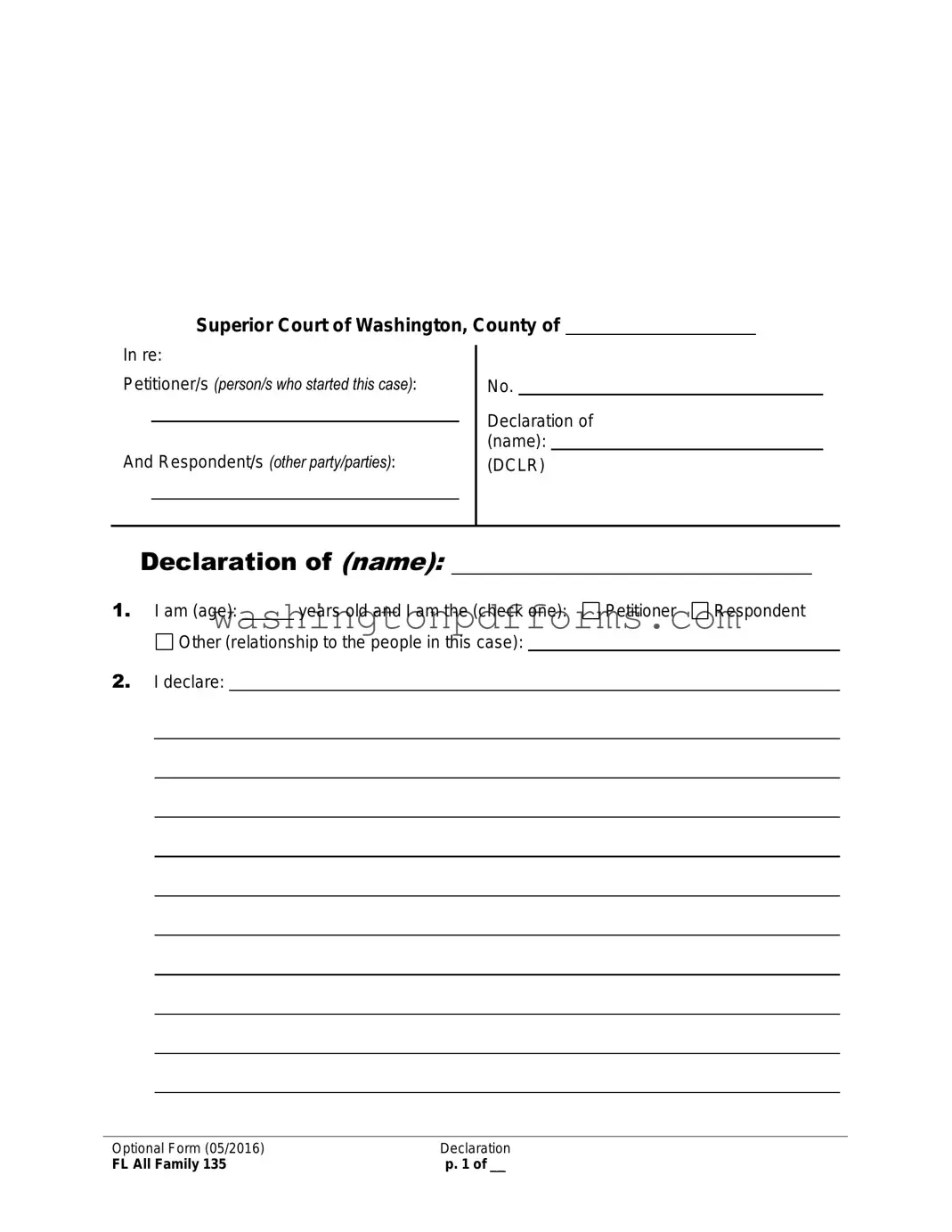 Fillable Washington State Declaration Template