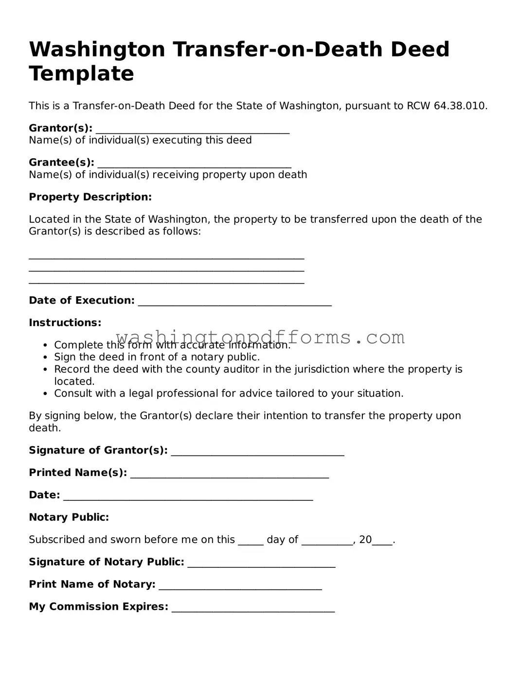 Attorney-Approved Washington Transfer-on-Death Deed Template