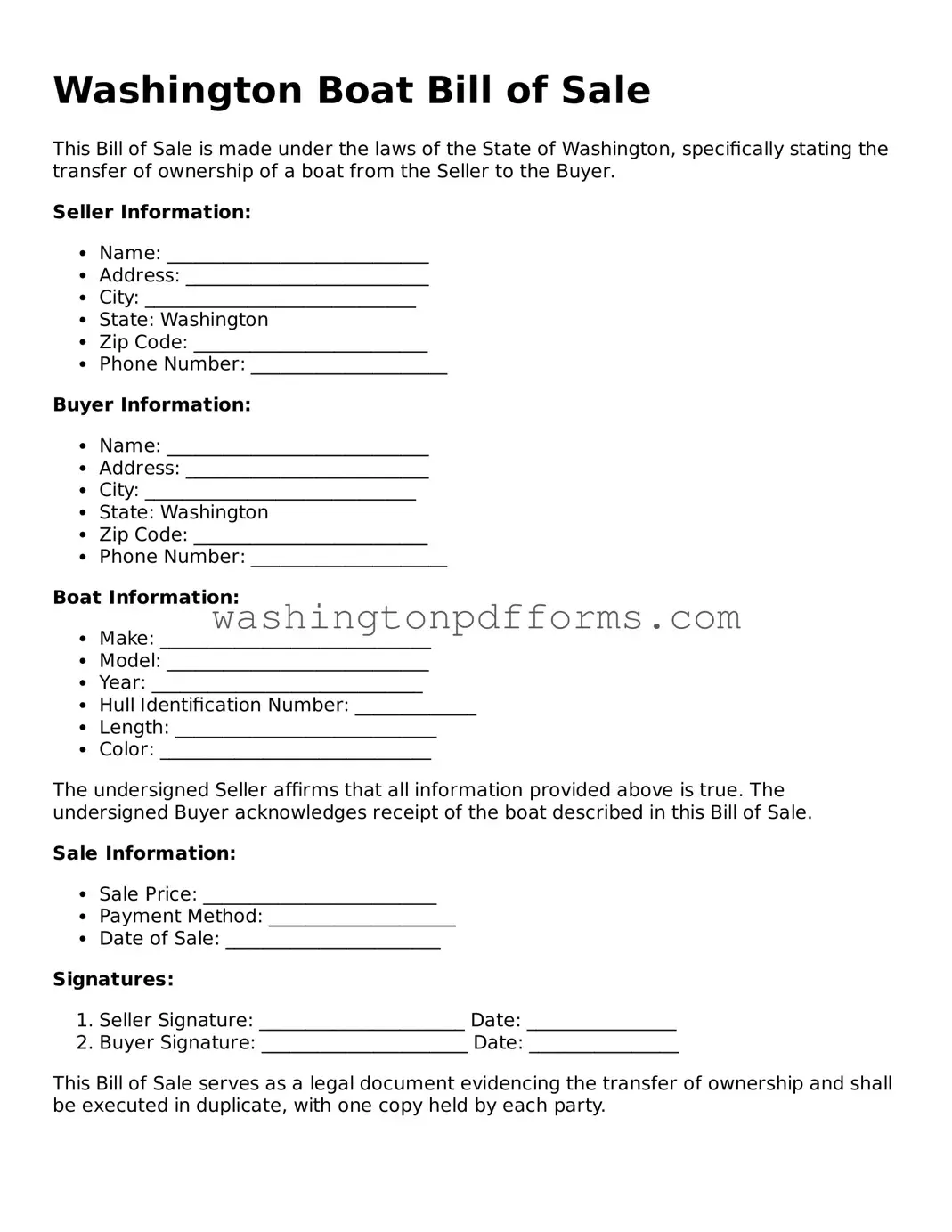 Attorney-Approved Washington Boat Bill of Sale Template